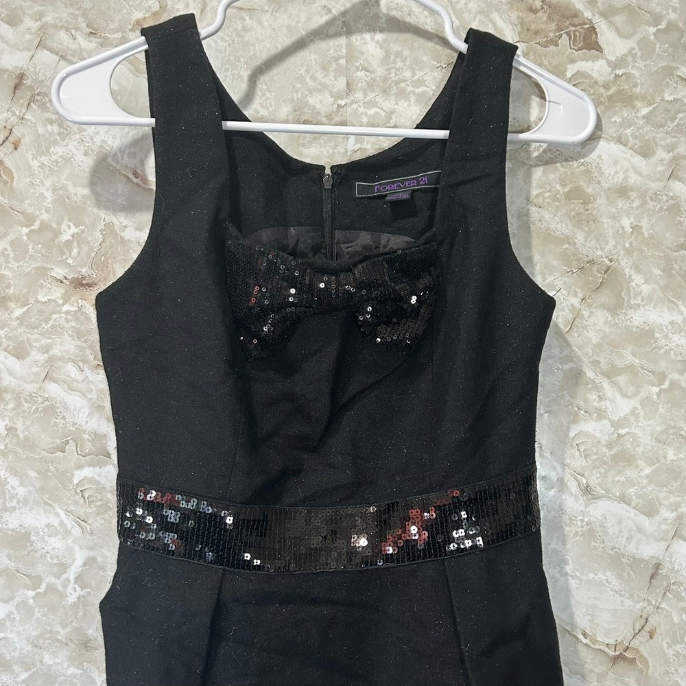 Forever 21 Black Sleeveless Party Dress with Sequin Bow and Belt S/P